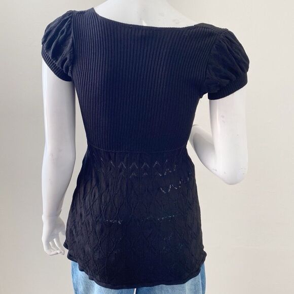 NOT FOR SALE Vintage Y2K 00s Bebe Black Knit Short Sleeve Babydoll Top - Picture 3 of 6